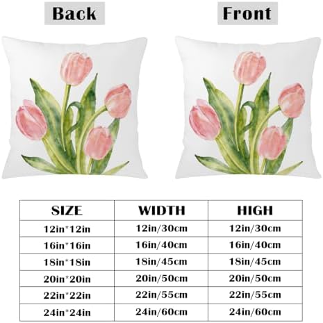 Spring Floral Pillow Covers 16x16 Set of 2 Pink Tulip Throw Pillow Covers Summer Flower Farmhouse Decorative Throw Pillows for Home Couch Sofa Bed Decor