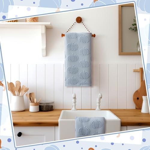 Mindsoft 2 Pcs Fall Hand Towels 3D Pumpkin Jacquard,Blue