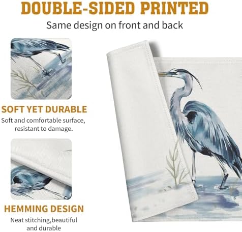 Coastal Placemats Set of 4 Summer Ocean Heron Place Mats 12x18 Inch Nautical Beach Sea Bird Pelican Table Mat Heat Resistant Non Slip Washable Linen Fabric Kitchen Dining Placemat