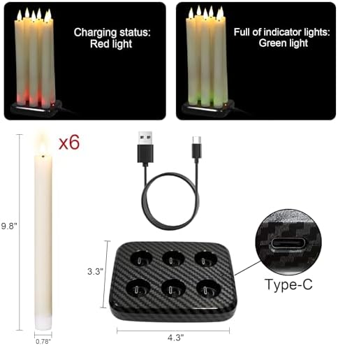 GenSwin Rechargeable Flameless Taper Candles Charging Base & 2 Remote Ivory