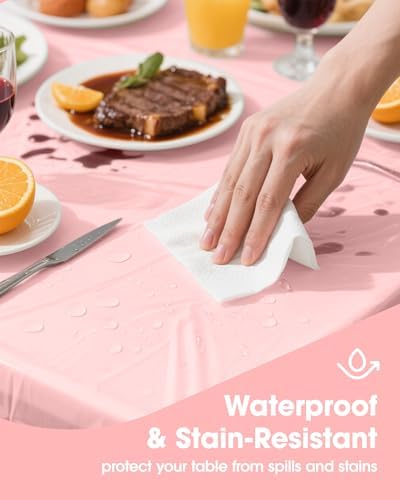 Niuara Pink Plastic Table Cloth Disposable, 4 Pack, 54 x 108 in