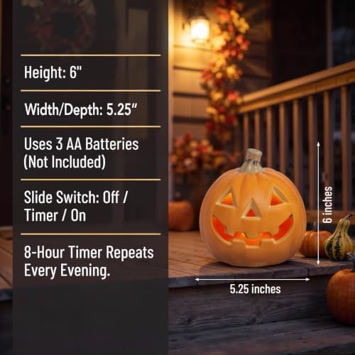 Xodus Battery Operated LED Light Up Pumpkin, Jack-O-Lantern, 6-inch, 2 Pack