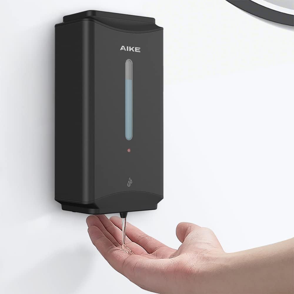 AIKE Heavy Duty Automatic Soap Dispenser,37oz for Bathroom,Matteblack Steel | 5-Level and Savety Key for