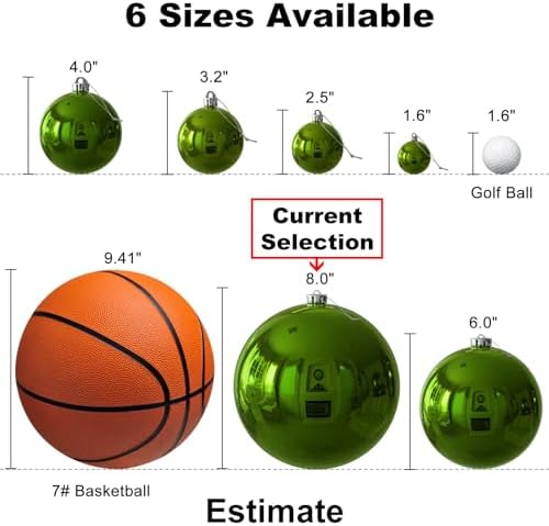 Lime Green 8.0" Extra Large Christmas Ornaments - Christmas Tree Decoration Balls Shatterproof Hanging Shiny Balls for Birthday St. Patrick's Day Easter Mardi Gras Wedding Decorations Set of 2pcs