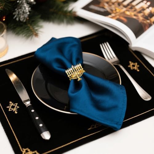 Hanukkah Menorah Napkin Rings Set of 12 for Chanukah Christmas Eve Thanksgiving New Year Family Dining,Candlestick Napkin Rings Holder for Jewish Themed Wedding Brithday Holiday Table Decor