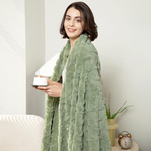 Aganear Fleece Throw Blanket for Bed Couch 90"x90" Sage Green
