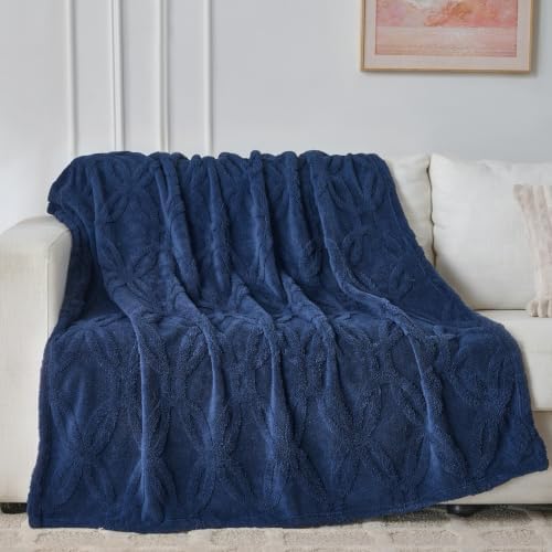 Navy Throw Blanket - Soft & Fluffy Fleece, Cute & Aesthetic, Perfect for Sofa, Couch, Chair, Bed, Living Room &