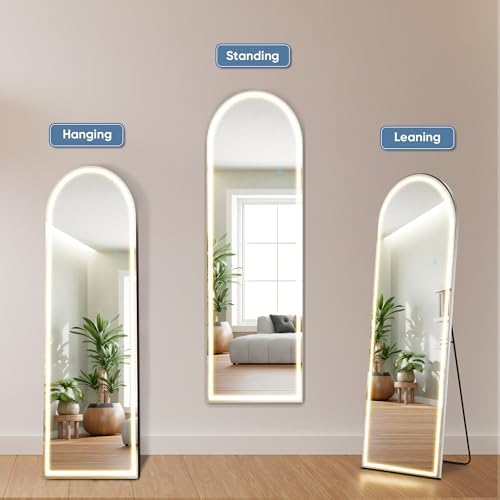 16"x60" Arched LED Full Length Mirror with Stand, Full Body Mirror