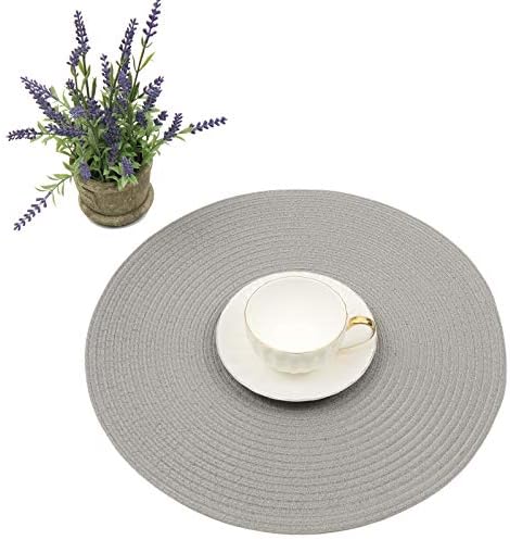 SHACOS Round Braided Placemats Set of 8 Washable Fabric Heat Resistant 15 inch Grey Round Table Mats for Dining Tables (Gray, 8)