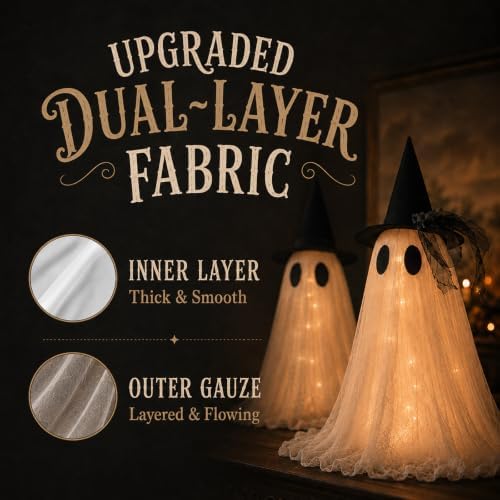 2-Pack Halloween Ghost Decor Set, USB Powered w/Remote Lights