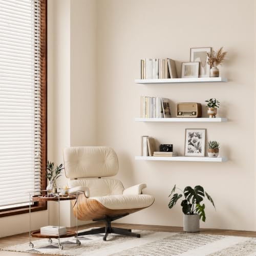 BAYKA White Floating Shelves 47.2in, Set of 2, Wall Mounted for Wall Decor