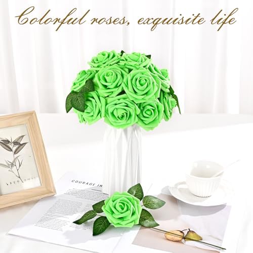 BLEUM CADE 36Pcs Artificial Flowers Fake Foam Roses with Stems for Wedding