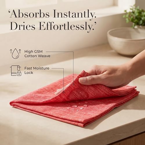 Urban Villa Cloth Napkins 100% Cotton Highly Absorbent Washable Reusable Premium Dinner Napkins Ideal for Gifts for Mothers Day Hotel Farmhouse Parties - Red/White Chambray (20" x 20", Set of 12)