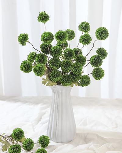 DuHouse 9pcs Faux Silk Pompon Mum Small Chrysanthemum Ball Green