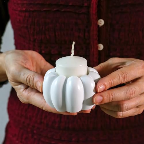 Kate Aspen 2-in-1 White Pumpkin Candlestick Holders, Taper Candle, Tealight & Votive Candle Holders (Set of 6), Dining Table Decor, Shelf Decor, Centerpiece