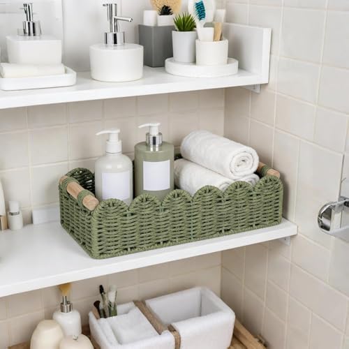 CubesLand Scalloped Toilet Paper Storage Basket W/Handle for Home Decor