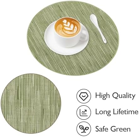Niviy Round Placemats, Placemats Set of 4 Washable Place Mats, Green 15"