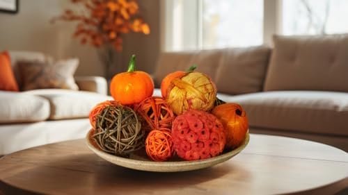 Qingbei Rina Fall Decorative Balls for Bowls Vase Filler, Burnt Orange