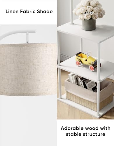 PARTPHONER Floor Lamp with Table, Night Stand with Lamp, Narrow Side Table with 3CCT LED Bulb, Small Coffee Table