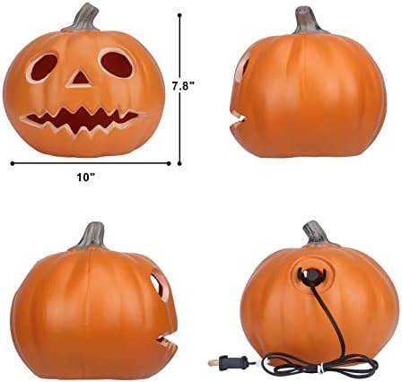 10" Jack-o'-Lantern - Halloween Light Up Pumpkin Lantern with ETL Certified Cord and 2 Safety Fuse - Indoor Outdoor JackoLantern Decoration for Halloween Party Home Décor - Round Lightened Pumpkin