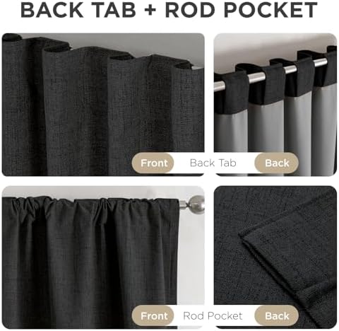 Joydeco Blackout Curtains for Bedroom - 100% Light Blocking 2 Panels Set Black Drapes 37" W x 63" L, Thermal Insulated