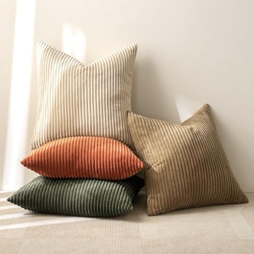 MIULEE Fall Corduroy Decorative Throw Pillow Covers Rust-Olive Green 24x24