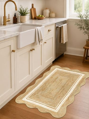 Boho Scalloped Outdoor Rug, 28"x43" Front Door Mat Indoor Entrance