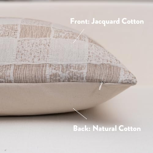 Decorative Neutral Throw Pillow Covers Farmhouse Pillow Covers Cotton Check / Taupe Check / 18 x 18