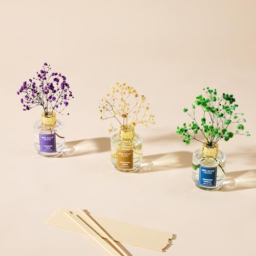 Airkeep Reed Diffuser Set of 3, Cinnamon Vanilla Lavender Field Moroccan Amber Oil Reed Diffusers for Bedroom Living