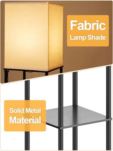 Floor Lamp with Shelves for Living Room, Shelf Floor Lamp with 3 CCT LED Bulb, Corner Display Standing Column Lamp