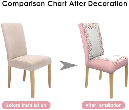 Valentine's Day Chair Covers Set of 4, Romantic Pink Rose Chairs Slipcover for Dining Room, Removable Washable Breathable Cover in the Kitchen Restaurant Holiday Decor