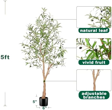 FEELEAD 5FT Artificial Olive Tree with Realistic Leaves & Natural Trunk
