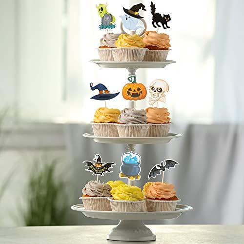 Gyufise 36Pcs Halloween Cupcake Toppers Halloween Pumpkin Cat Bat Ghost Cake Decorations for Theme Babyshower Kids Birthday Party Supplies