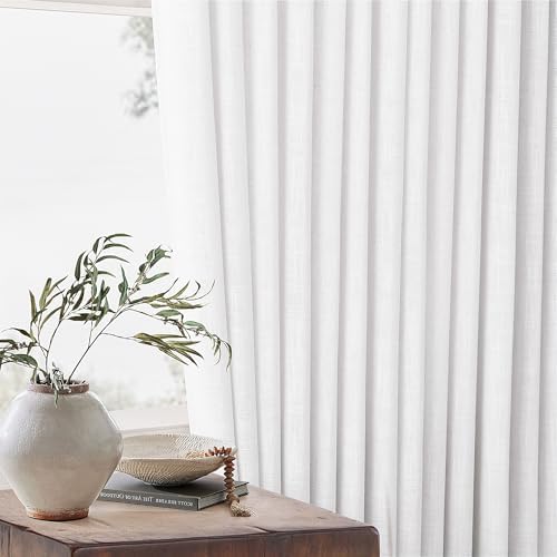 TWODRAPES Snow White Pinch Pleat Semi Sheer Linen Curtains W70xL108 1 Panel