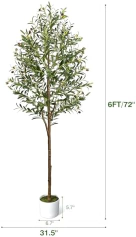 6FT Artificial Olive Tree Indoor Tall Faux with Planter&Basket