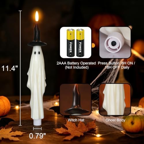 Halloween Witch Flameless Taper Candle Battery Operated with Timer