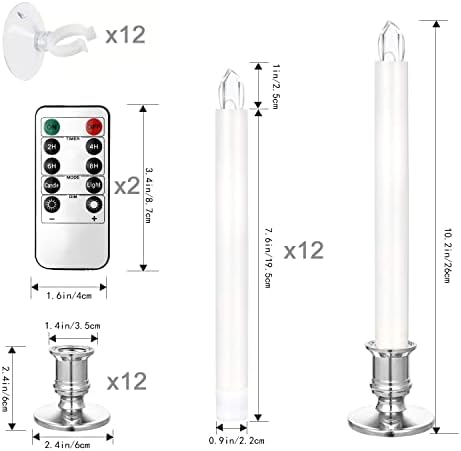 YAUNGEL Window Candles, 12 Pack LED Battery Operated Christmas Candles for Windows with Remote Electric Candle Lights with Removable Candle Holders Suction Cups for Christmas Decorations, Silver
