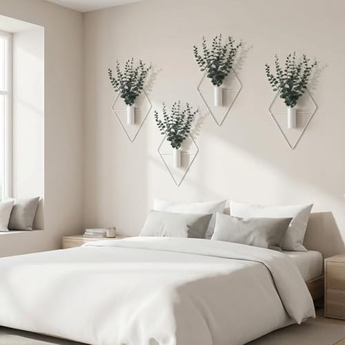 Jexine 2 Pcs Hanging Artificial Planters Wall Decor, White, Eucalyptus
