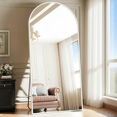 Prywot Arched Full Length Mirror, 76"x34" Free Standing Floor Mirror, White