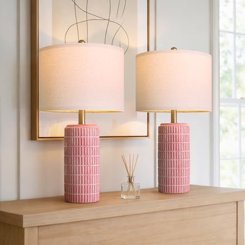 PoKat 23" Ceramic Table Lamps for Living Room, Farmhouse Bedside Lamps Set of 2 for Bedroom, Rustic Nightstand Lamps
