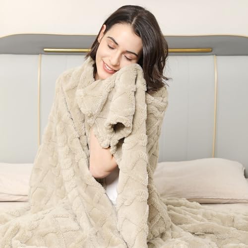 Aganear Fleece Throw Blanket for Bed Couch 90"x108" Khaki