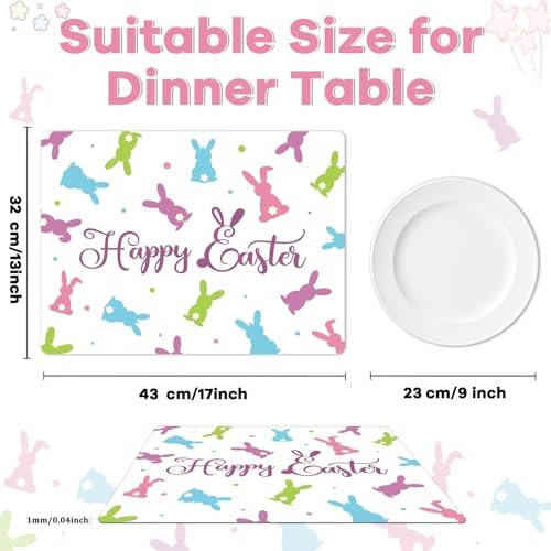Easter Placemats Set of 6 Rabbit Eggs Plastic Table Mat 17×13×0.04in