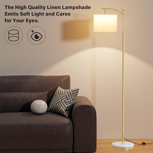 Ambimall 60" Floor Lamp for Living Room with 3 Color Temperatures, Gold Standing Lamp with White Marble Base, Modern
