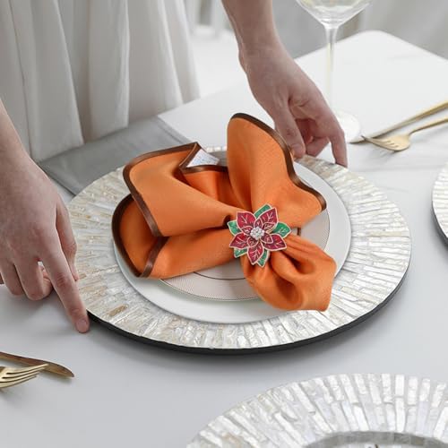 Christmas Napkin Rings Set of 12,Poinsettia Flower Napkin Rings Christmas Holders Metal Napkin Buckle for Wedding Party Birthday Table Decoration Dinning