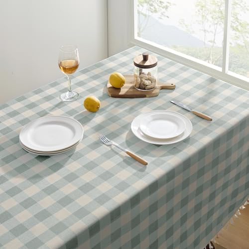 Softalker Gingham Square Tablecloth with Tassel, Aqua, 55" x 55"