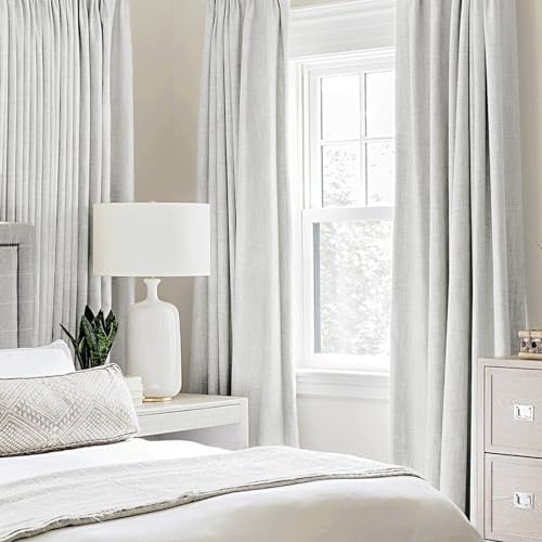 MIULEE 100% Blackout Linen Curtains for Bedroom 52x63 Inch Heathered White