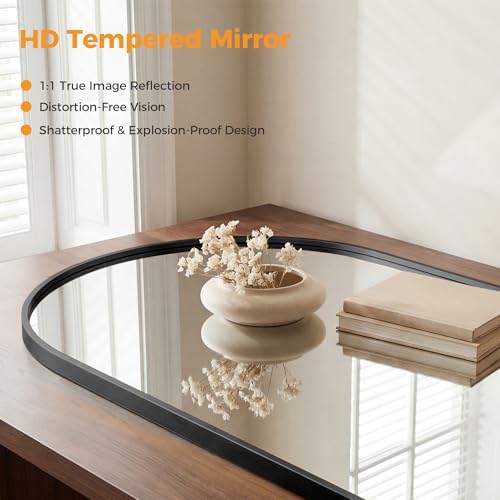Arched Black Bathroom Mirrors for Wall, 26x38-Inch Bathroom Mirror for Over Sink, Wall Vanity Mirror with Matte Metal