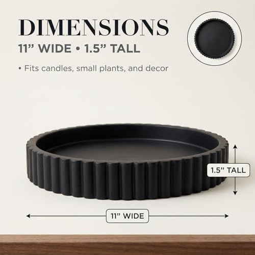 OAKOA Black Round Tray for Home Decor - Black Tray Decorative Centerpiece