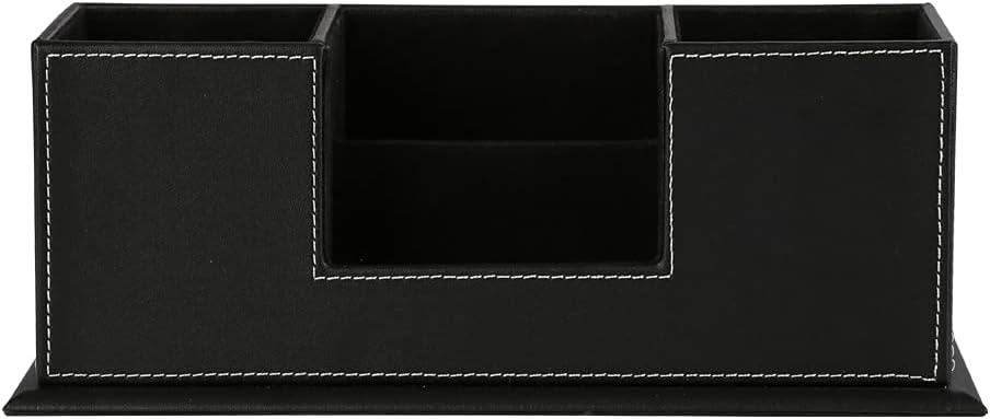 KINGFOM™ Double Holder Leather Multi-Function Desk Stationery Organizer Pen Pencil Holder Black