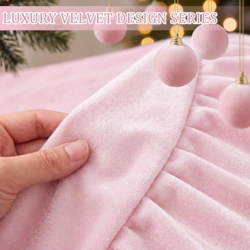 Velvet Christmas Tree Skirt, 36 Inches, Bow Style, Pink